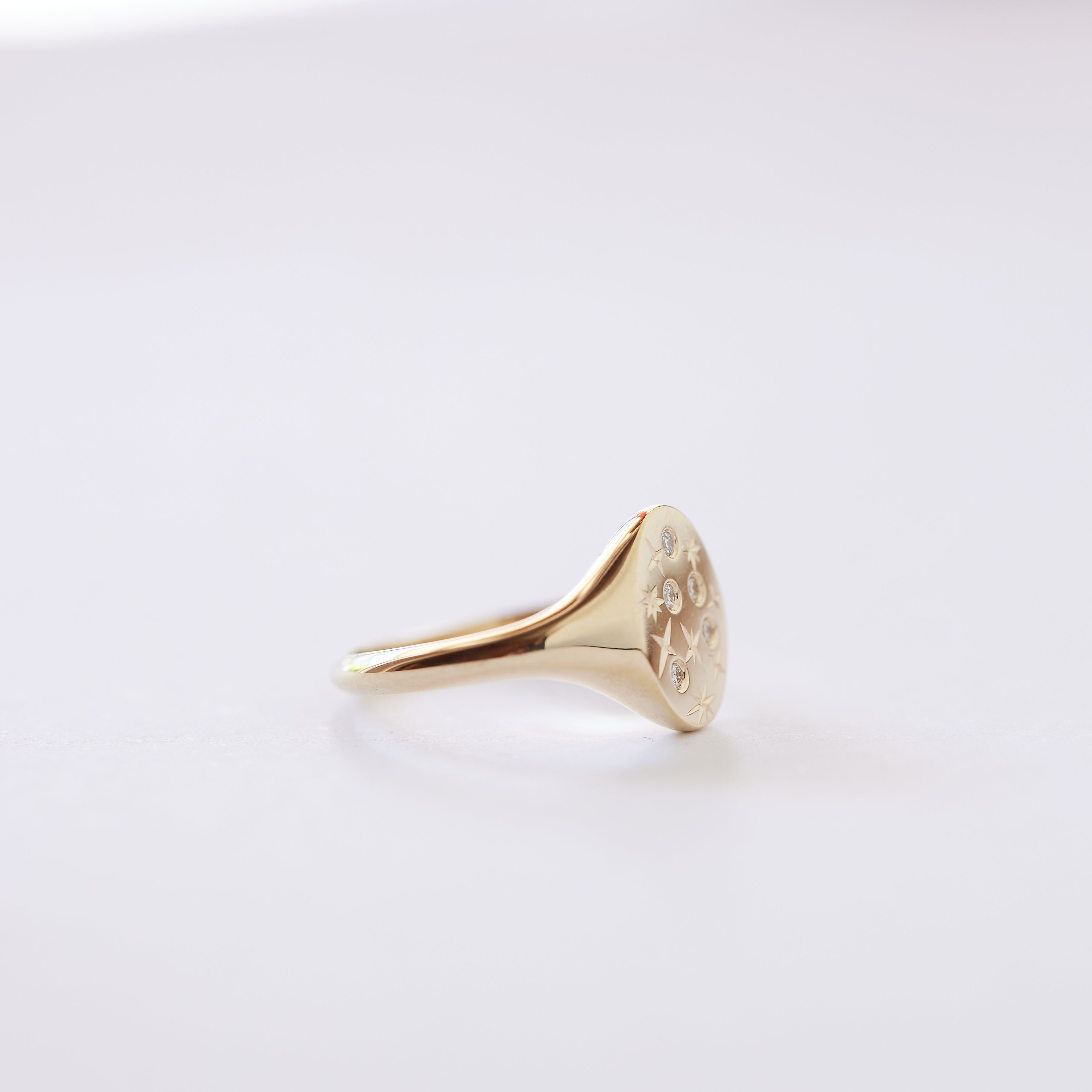 9ct Classic Oval Signet with Star Engraving & Diamonds