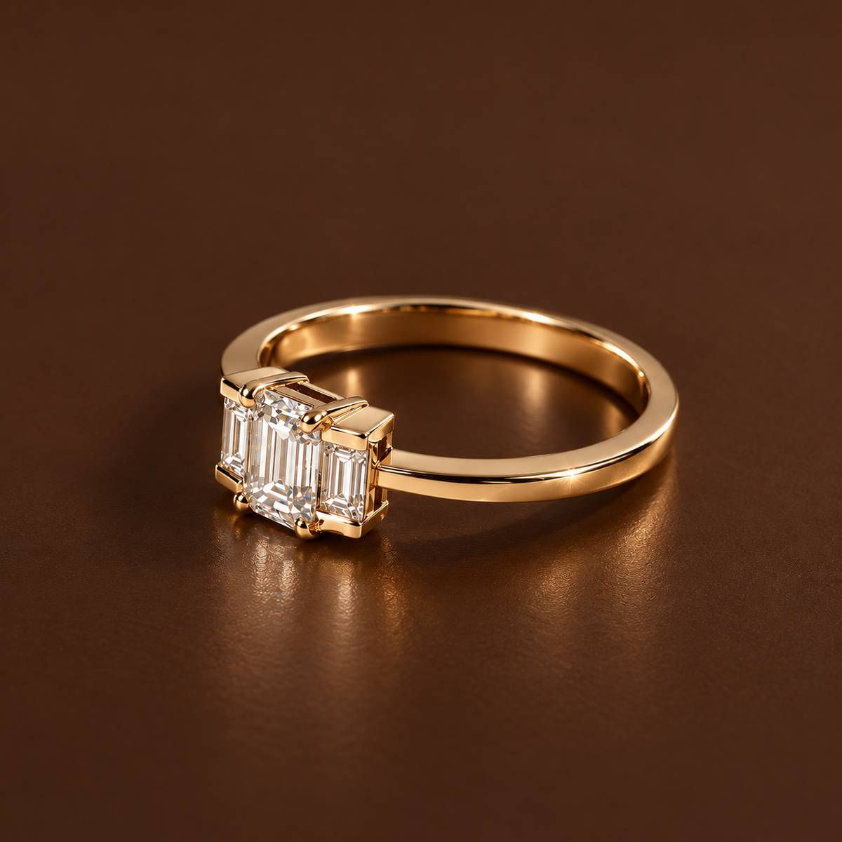 9ct Gold Moissanite Emerald Cut Trilogy