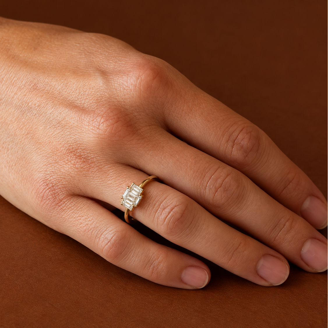 9ct Gold Moissanite Emerald Cut Trilogy