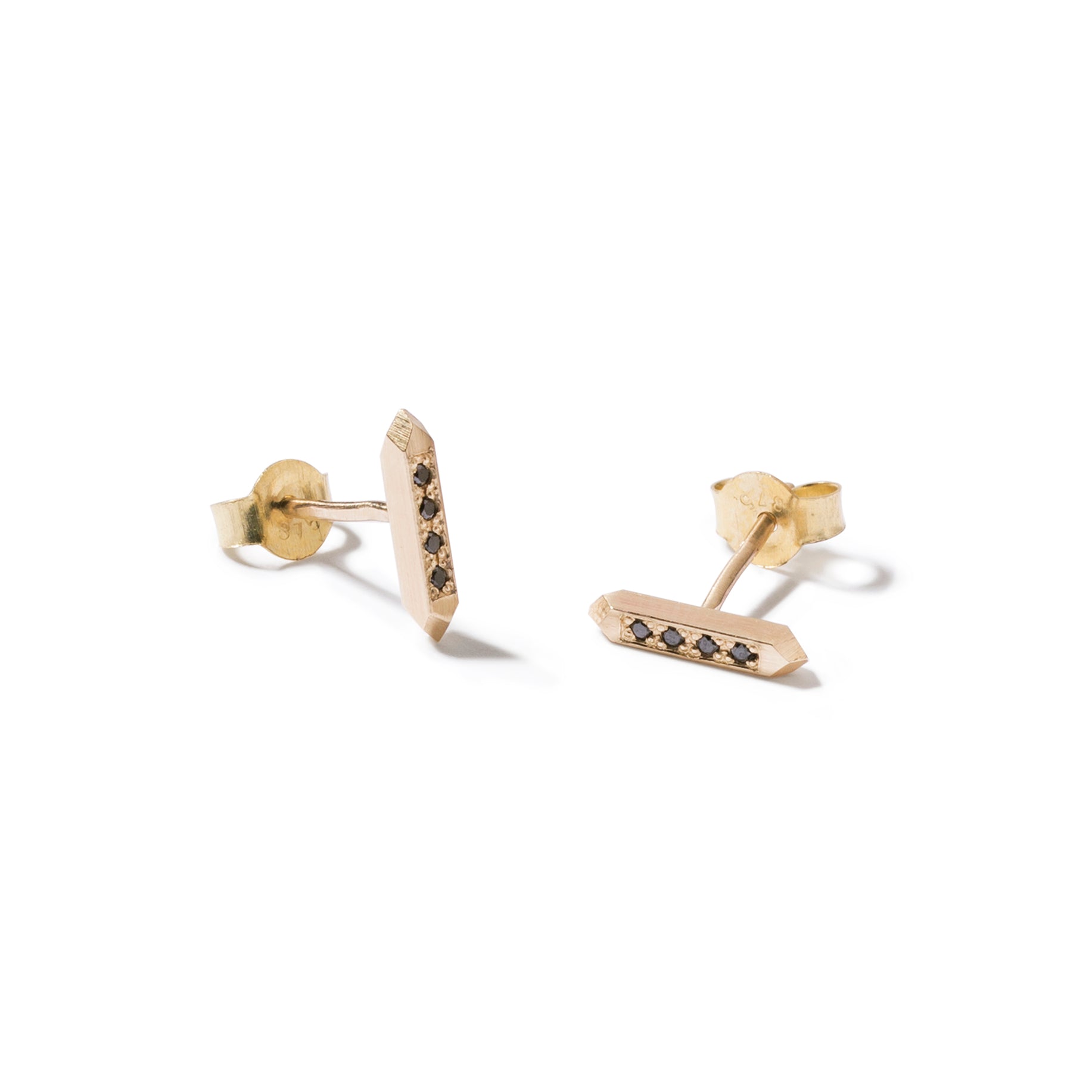 9ct faceted bar studs with black diamonds