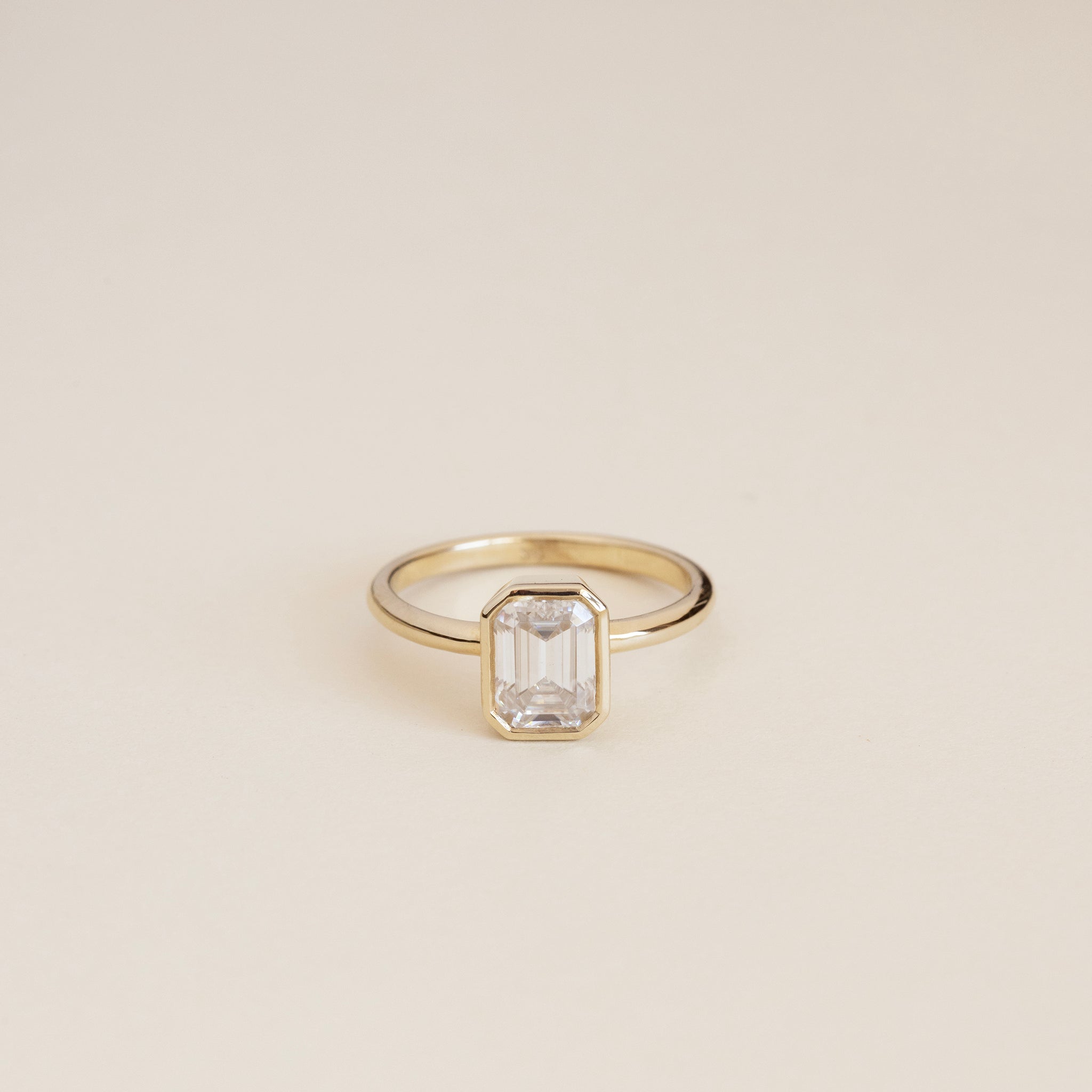 9ct Gold Bezel Set Emerald Cut Solitaire Ring
