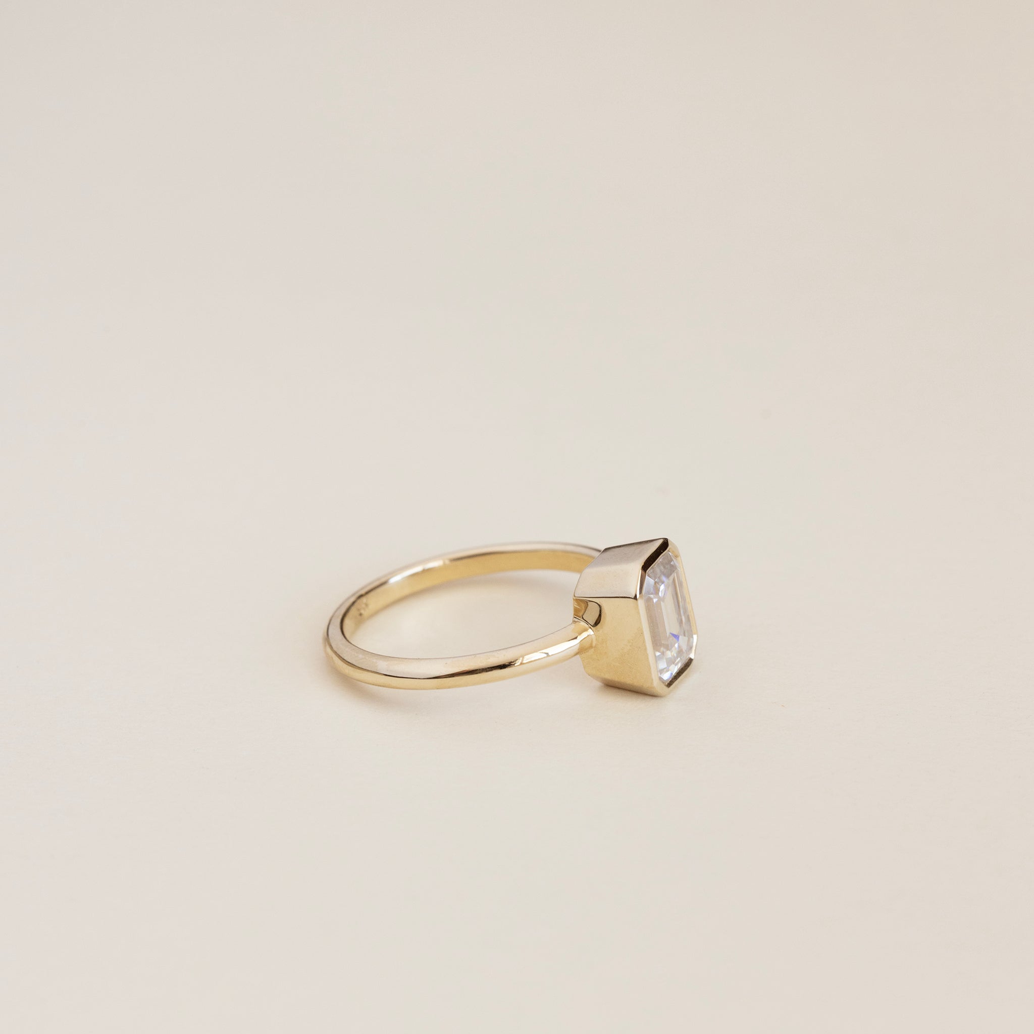 9ct Gold Bezel Set Emerald Cut Solitaire Ring