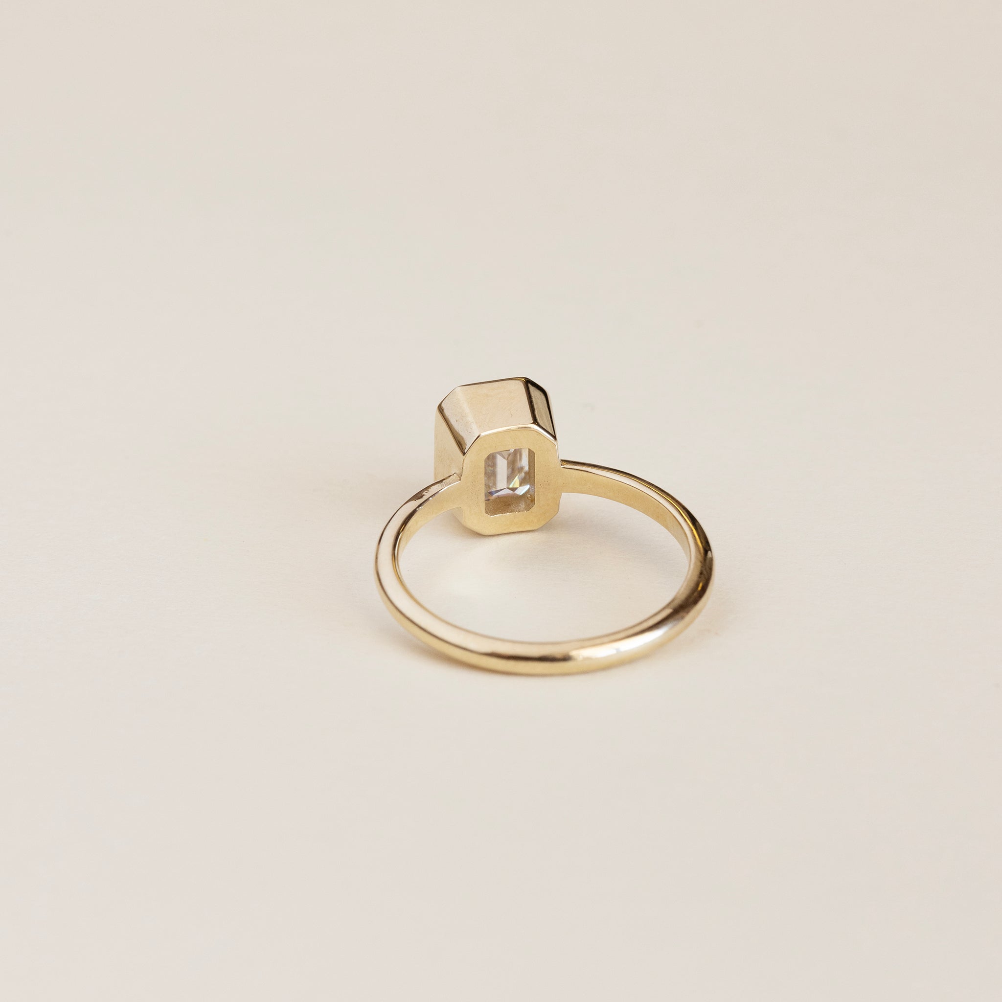 9ct Gold Bezel Set Emerald Cut Solitaire Ring