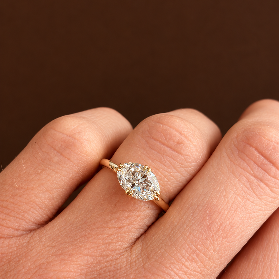 Oval East West Solitaire Ring