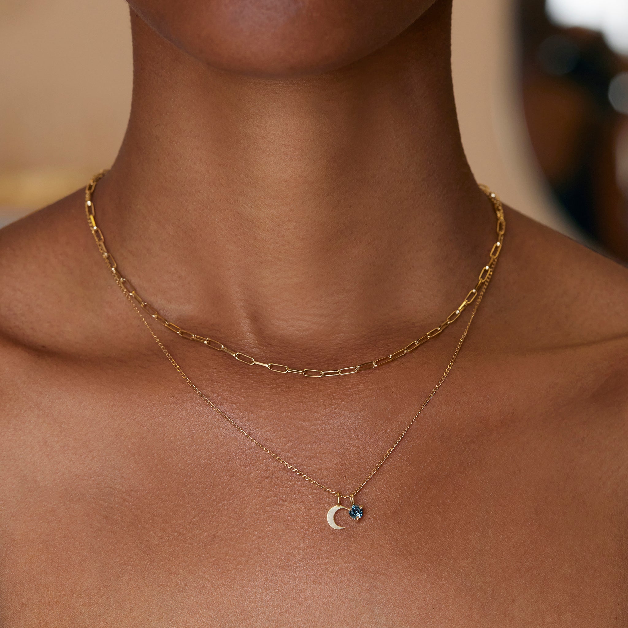 December London Blue Topaz & Moon Charm Necklace