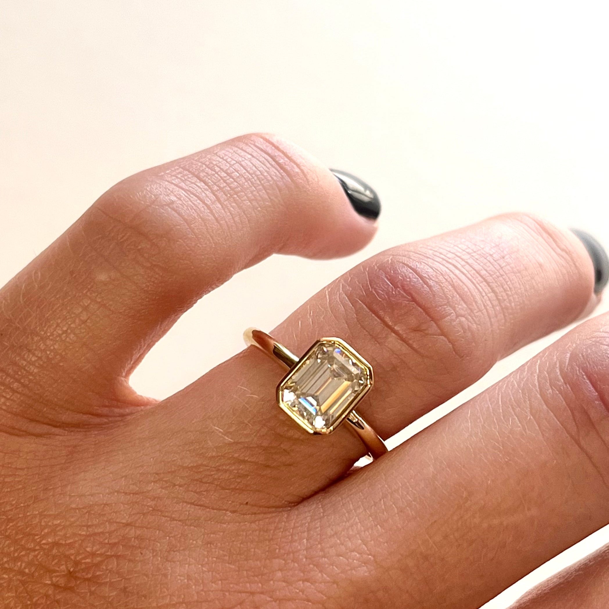 9ct Gold Bezel Set Emerald Cut Solitaire Ring