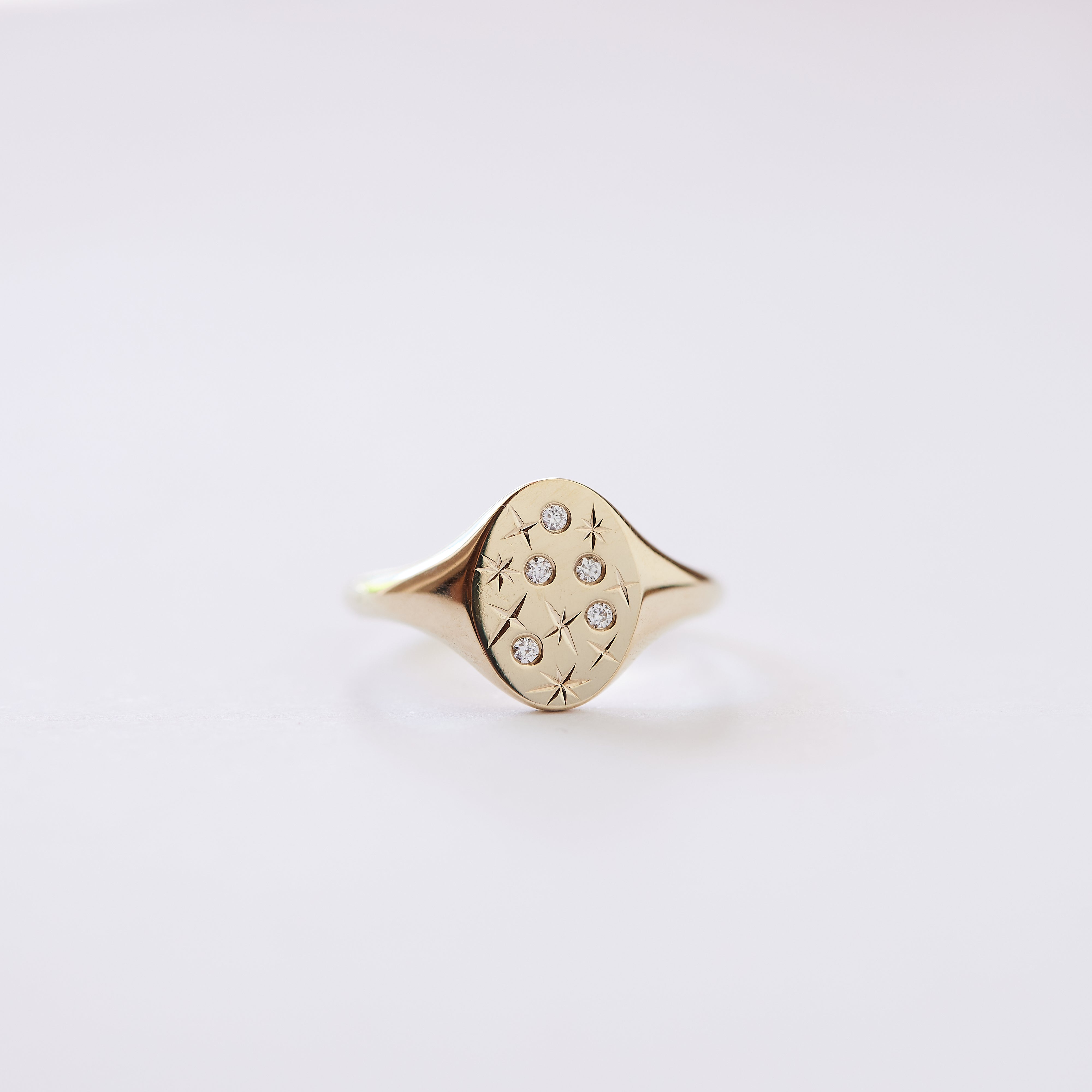 9ct Classic Oval Signet with Star Engraving & Diamonds