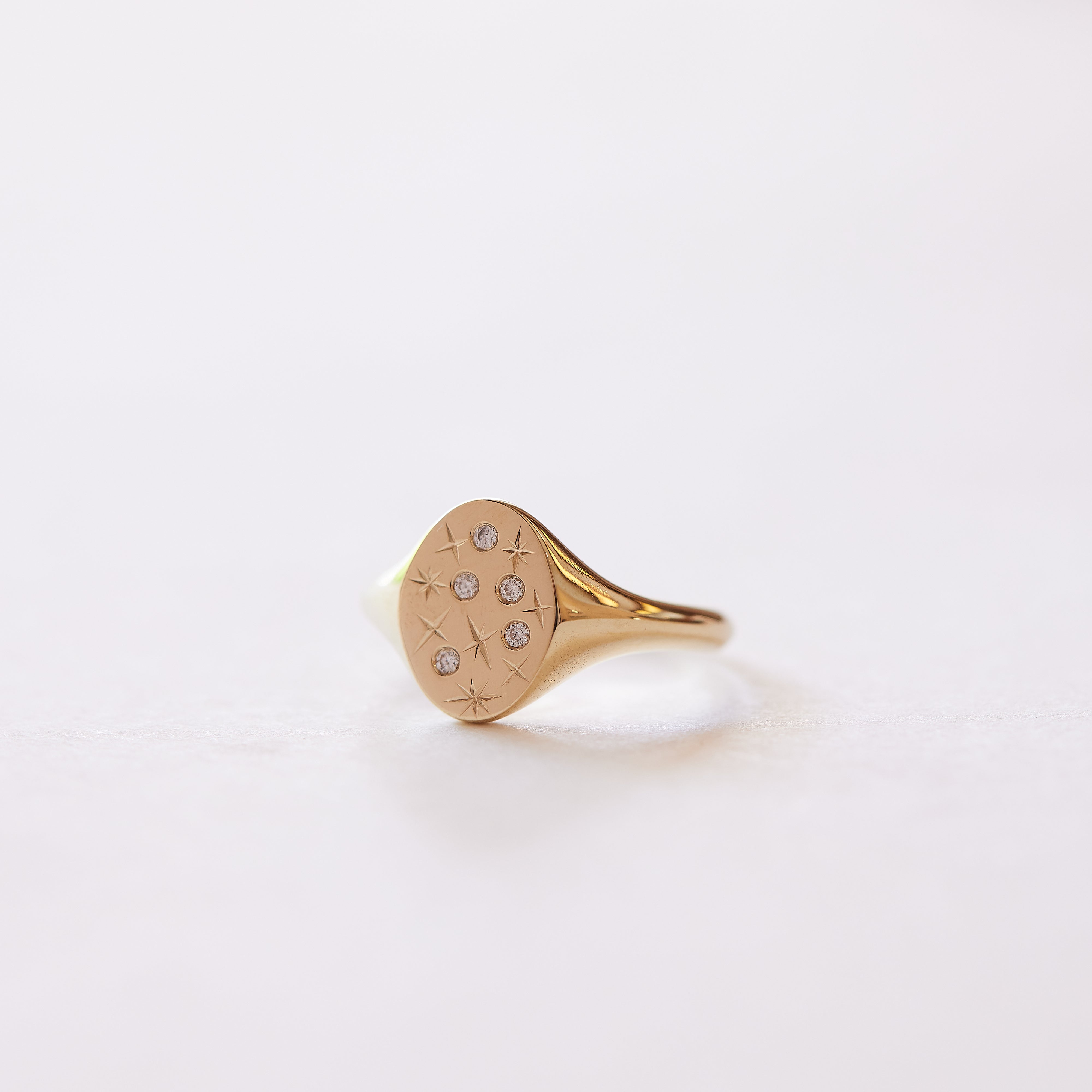 9ct Classic Oval Signet with Star Engraving & Diamonds