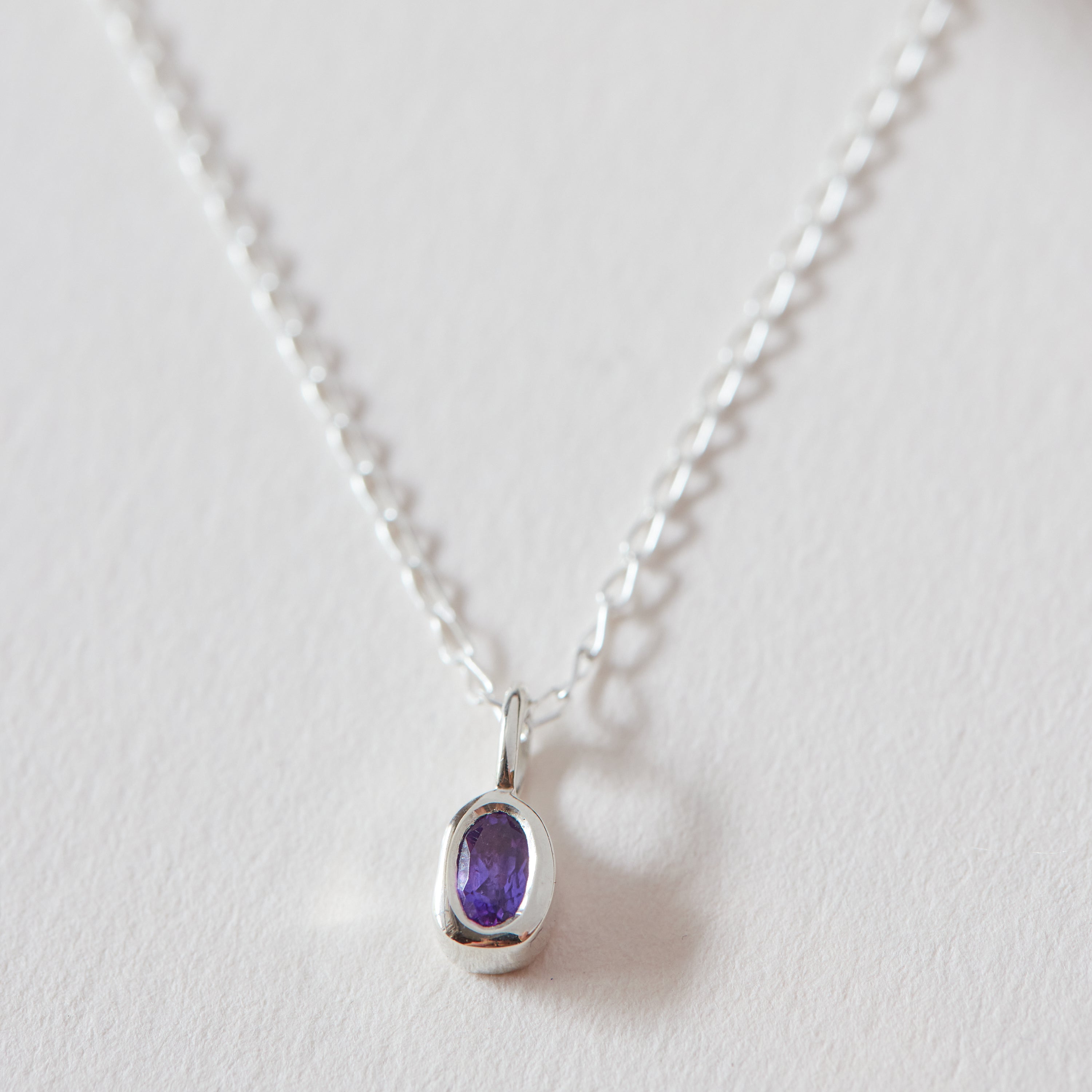 Organic Oval Birthstone Charm Necklace