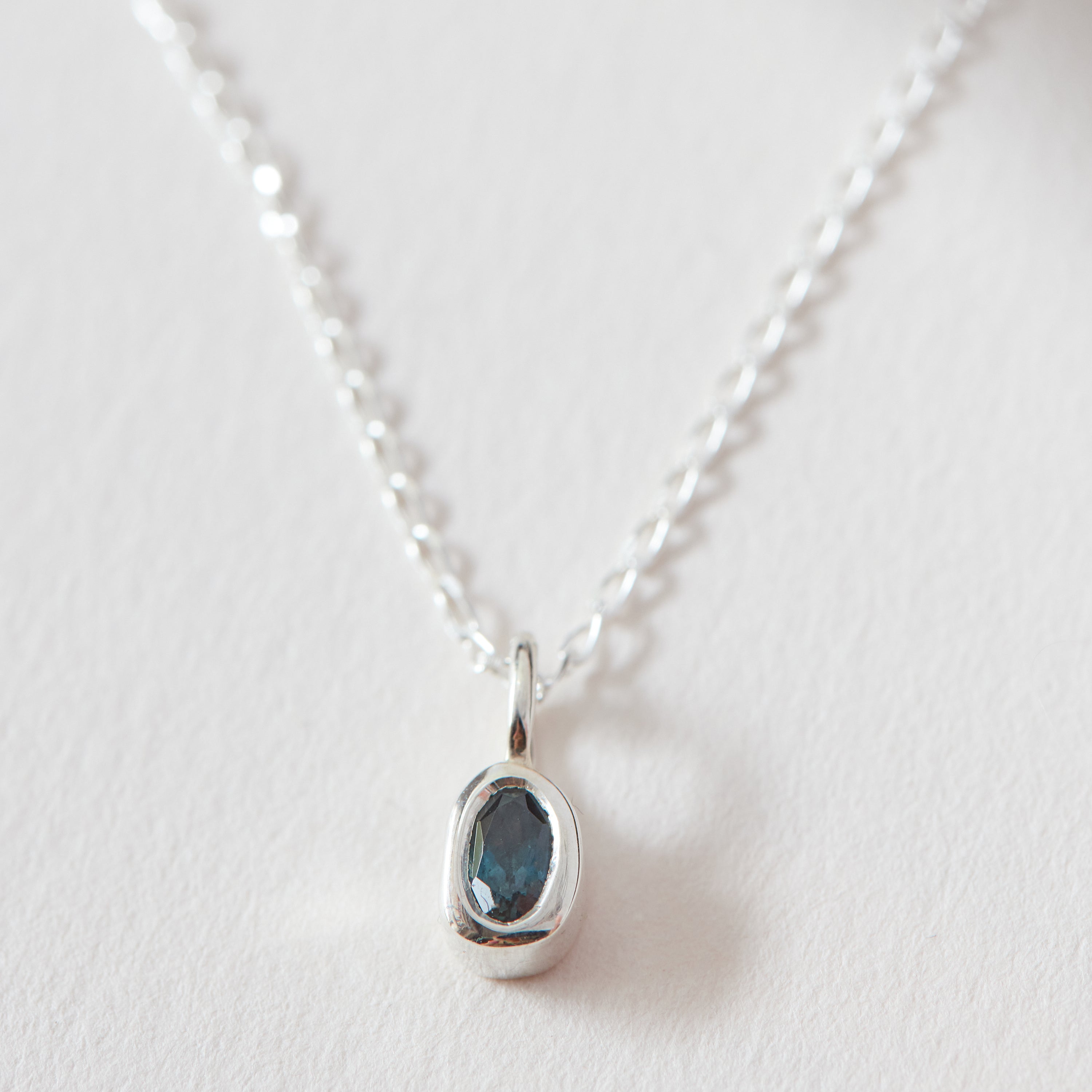 Organic Oval Birthstone Charm Necklace