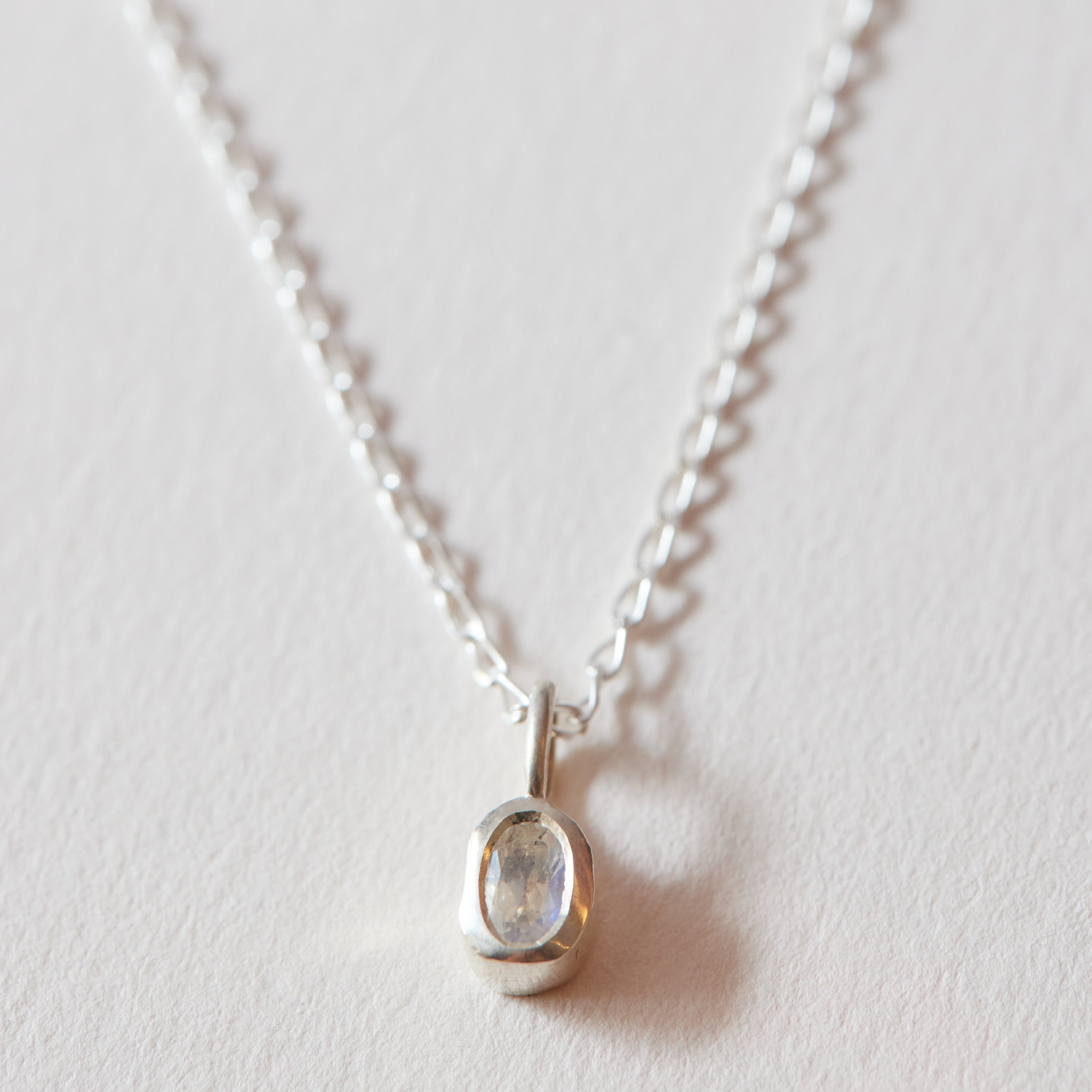 Organic Oval Birthstone Charm Necklace