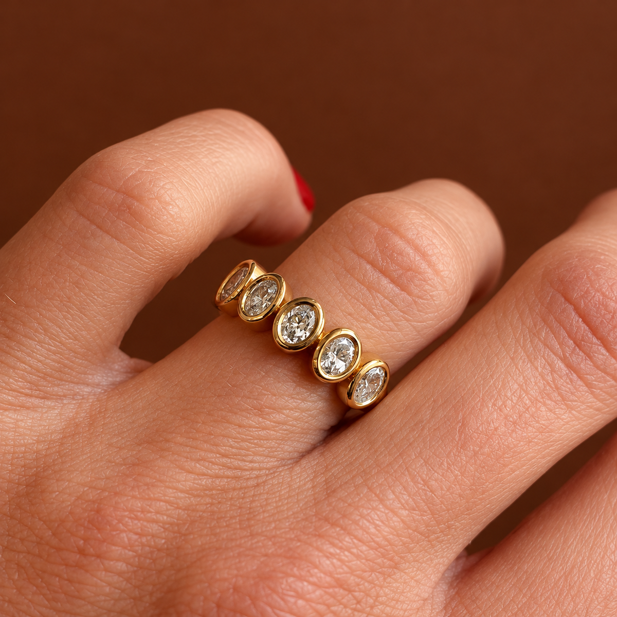 Oval Bezel-Set Half Eternity Ring