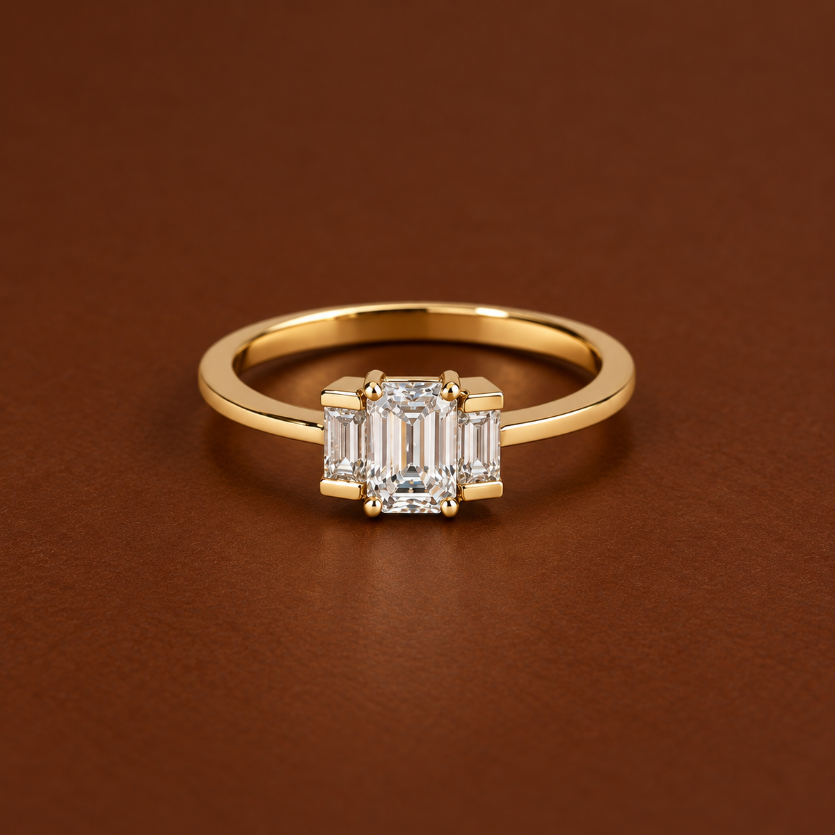 9ct Gold Moissanite Emerald Cut Trilogy