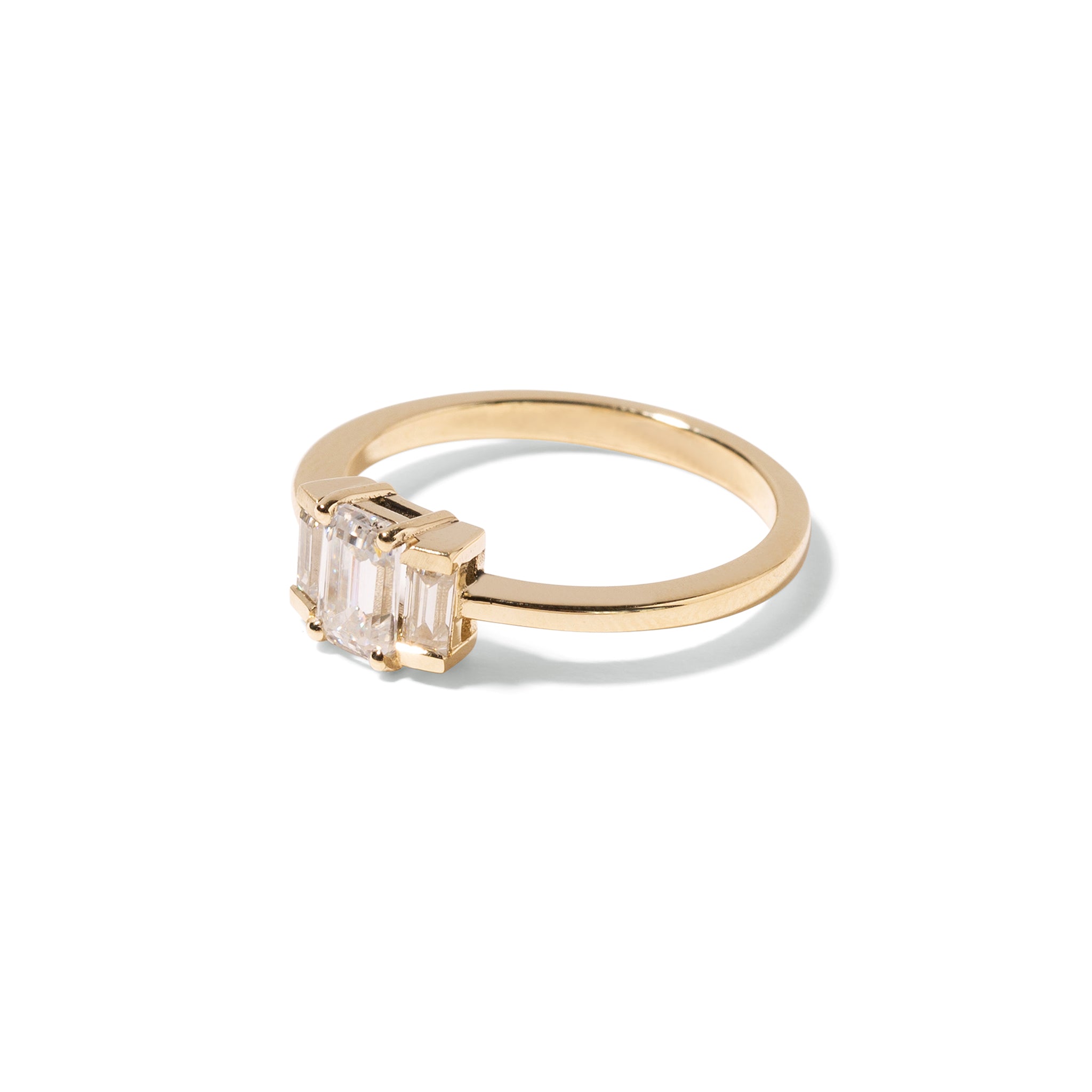 9ct Gold Moissanite Emerald Cut Trilogy