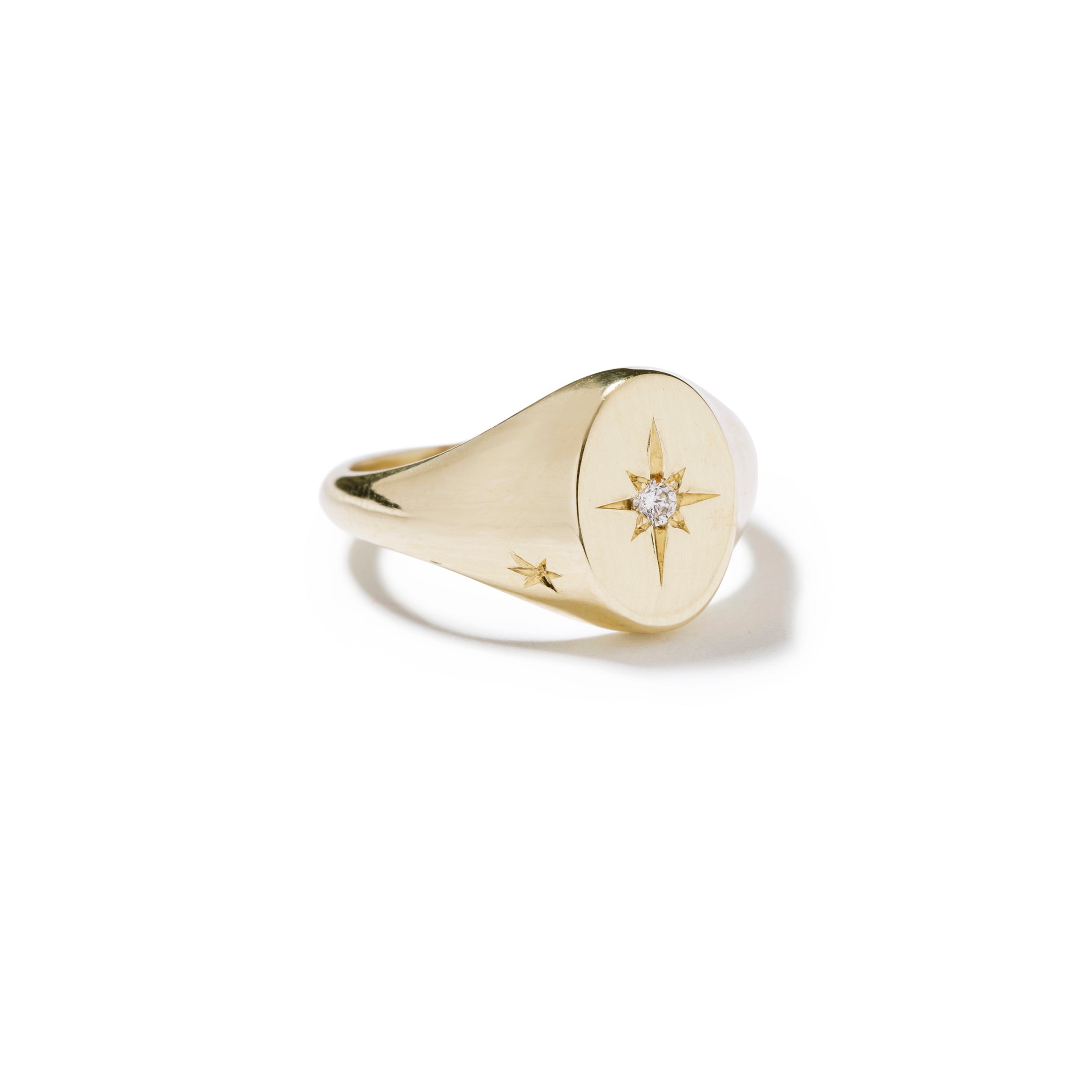 9ct yellow gold star pave signet ring