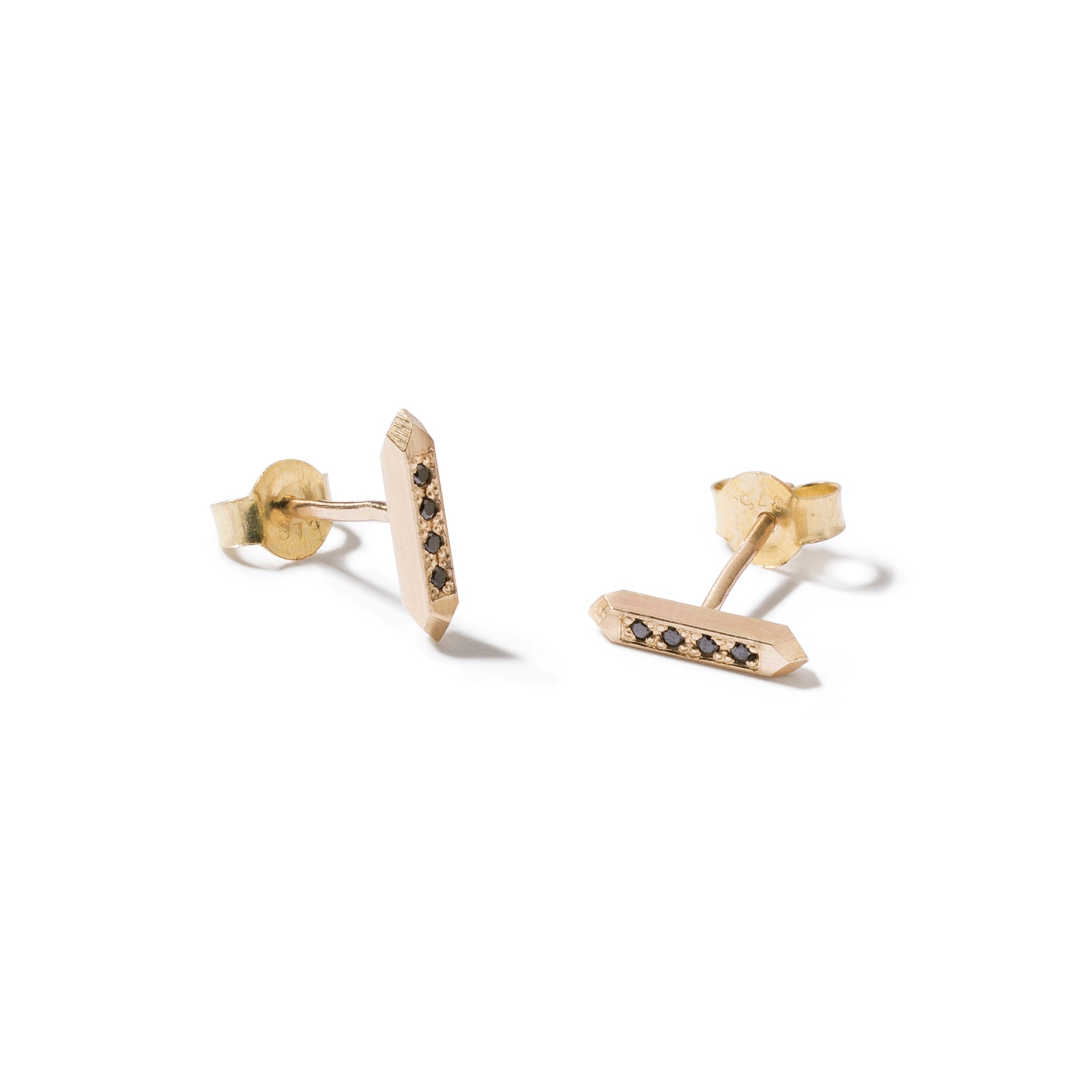 9ct Faceted Bar Studs with Black Diamonds