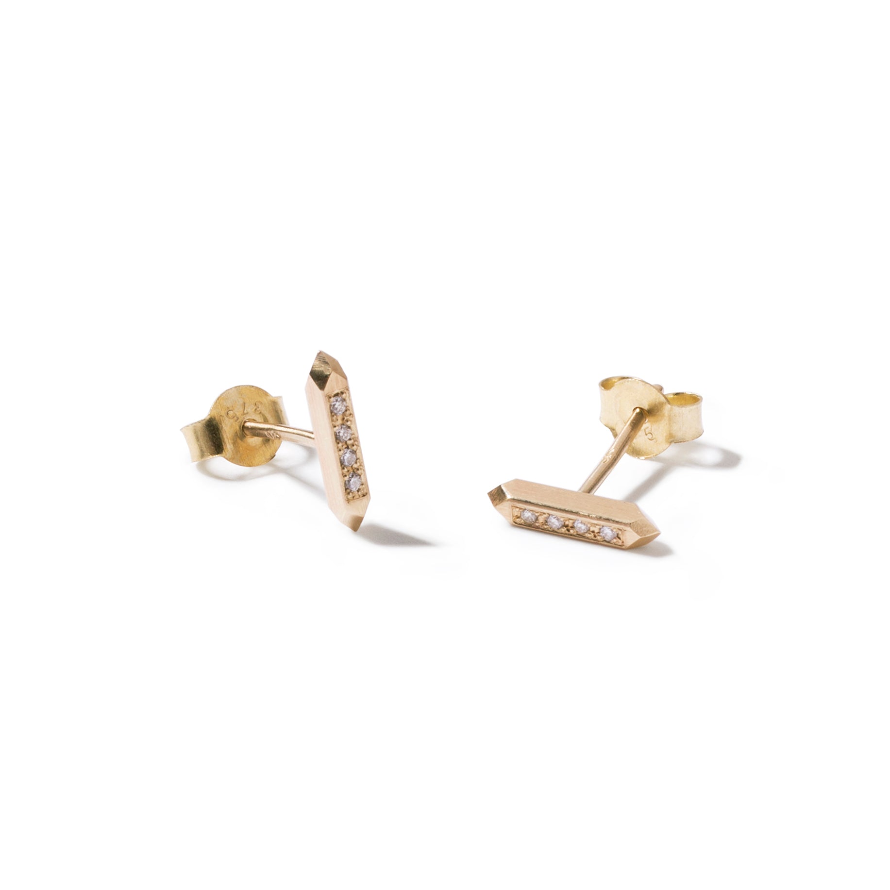 9ct Faceted Bar Studs with Clear Diamonds