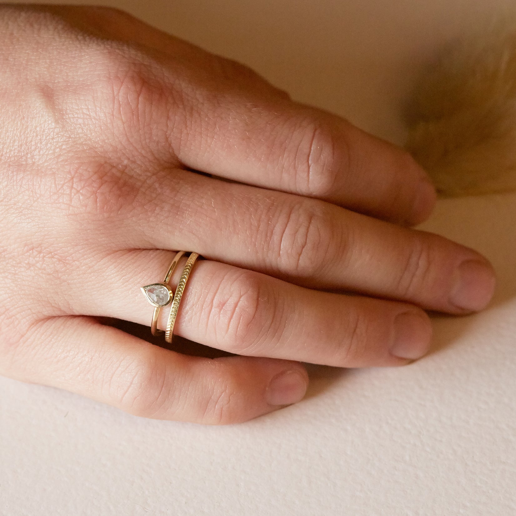 9ct Gold Square Band with Chevron Engraving