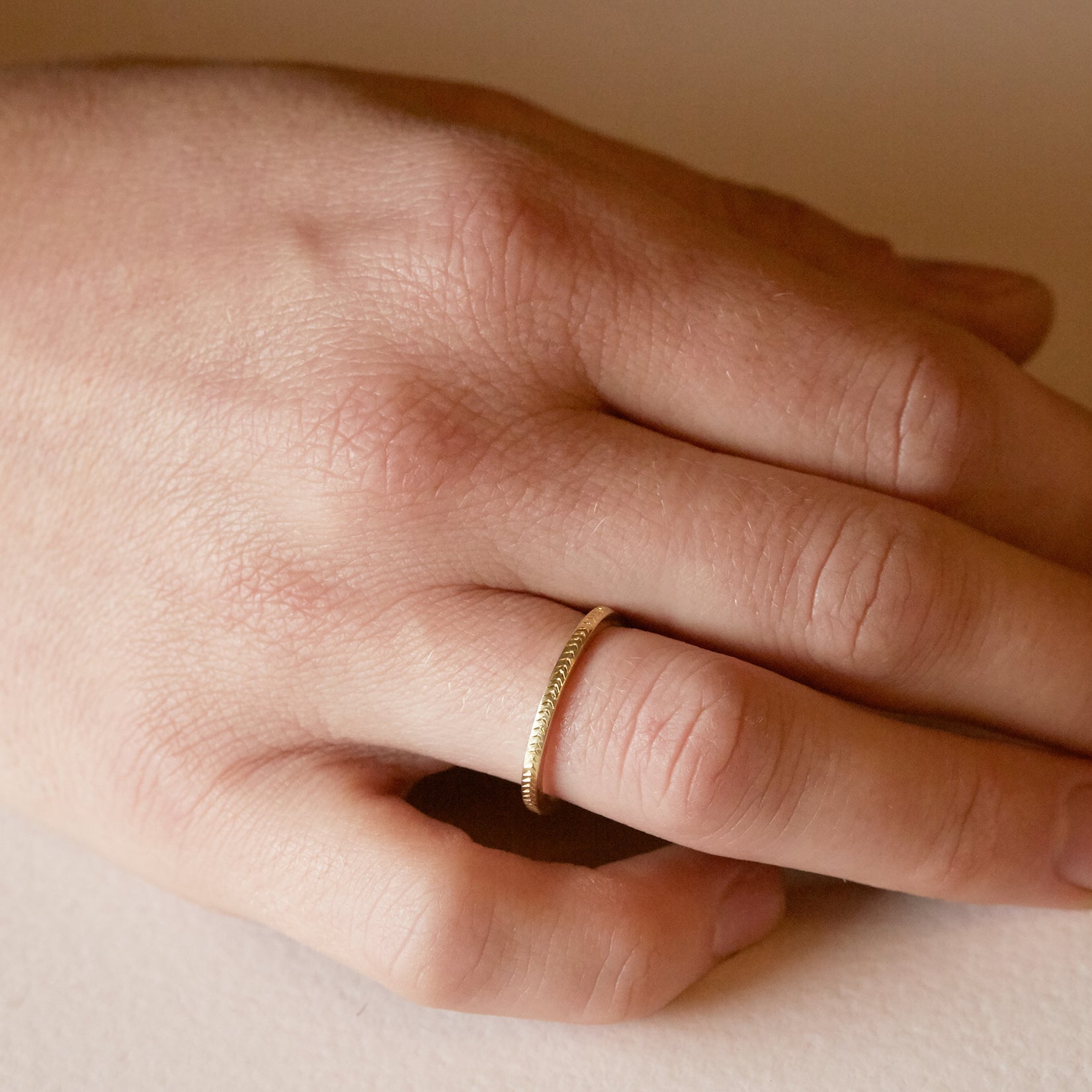9ct Gold Square Band with Chevron Engraving
