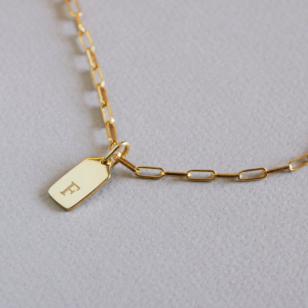 initial tag necklace - paperclip chain